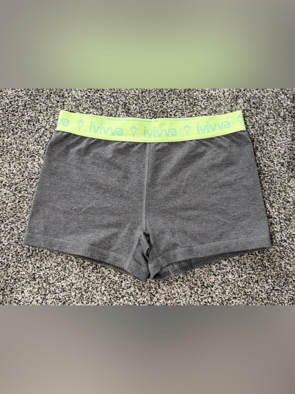 ivivva Gray Performance Shorts with Neon Lime Waistband